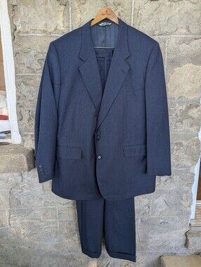 100% Wool Harry Rosen Samuelsohn Men's Dark Blue Classic Cuffed Two-Piece Suit